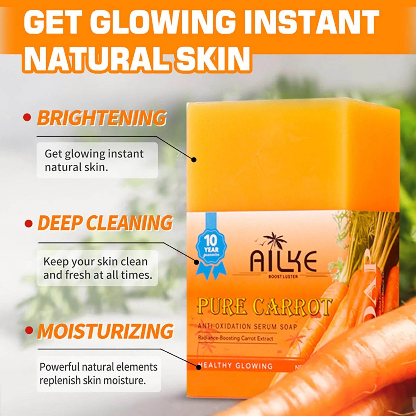 AILKE Pure Carrot Serum Soap, Lighten Skin Tone, Remove Dark Spots, Freckles, Melasma, For Caramel, Black, Dark Skin - FLORANZANI- Beauté & Santé