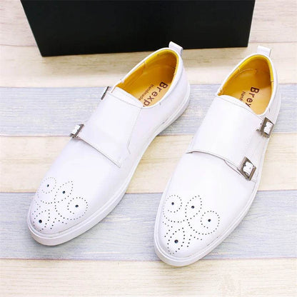 Men's Leather Shoes Casual Shoes Premium Classic White Brogue Handmade Leather Shoes Men's Fashion Dating Flat Party Shoes - FLORANZANI- Beauté & Santé