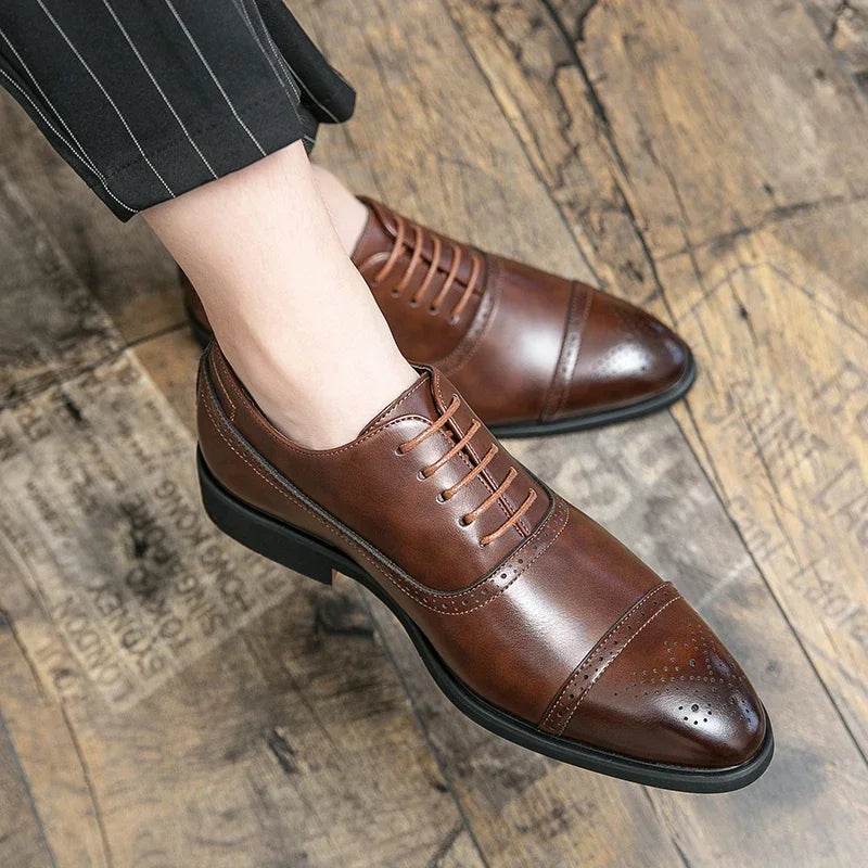 Carving Dress Shoes Men Luxury Designer Fashion Handmade Business Formal Shoes Men Original Pointed Wedding Shoes 2024 - FLORANZANI- Beauté & Santé