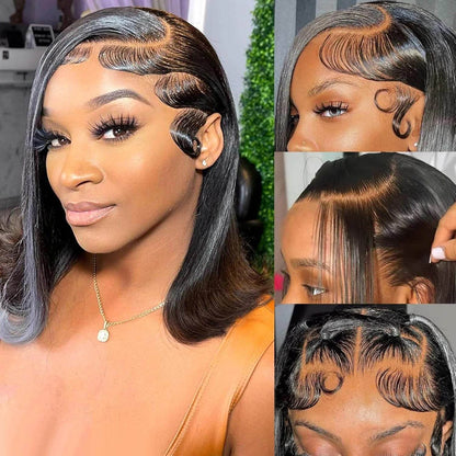 Bob Wig Human Hair 13X4 Lace Front Wig 180% Density Short Straight Frontal Bob Wig Transparent Lace Pre Plucked With Baby Hair - FLORANZANI- Beauté & Santé