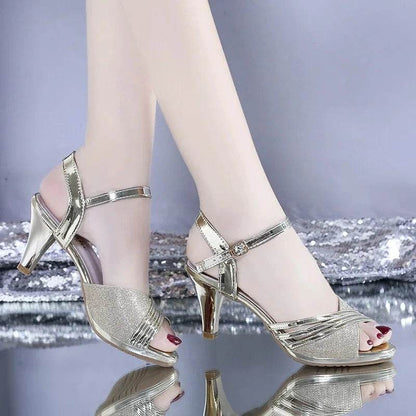 2024 Peep toe High Heels Sandals Women Summer Shoes Fashion Brand Women Sandals Casual Lady Heels 6cm Gold Silver A3422 - FLORANZANI- Beauté & Santé