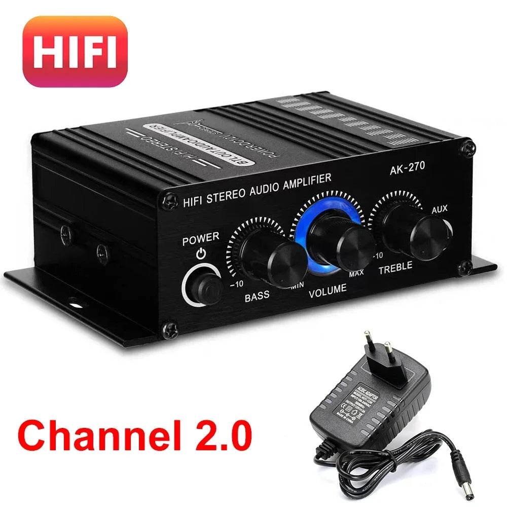 AK-270 HIFI Amplifier 2.0 Channel Home Amp Bass and Treble Adjustment Stereo Audio Home Cinema Sound System DC12V Black MP3 AMP - FLORANZANI- Beauté & Santé