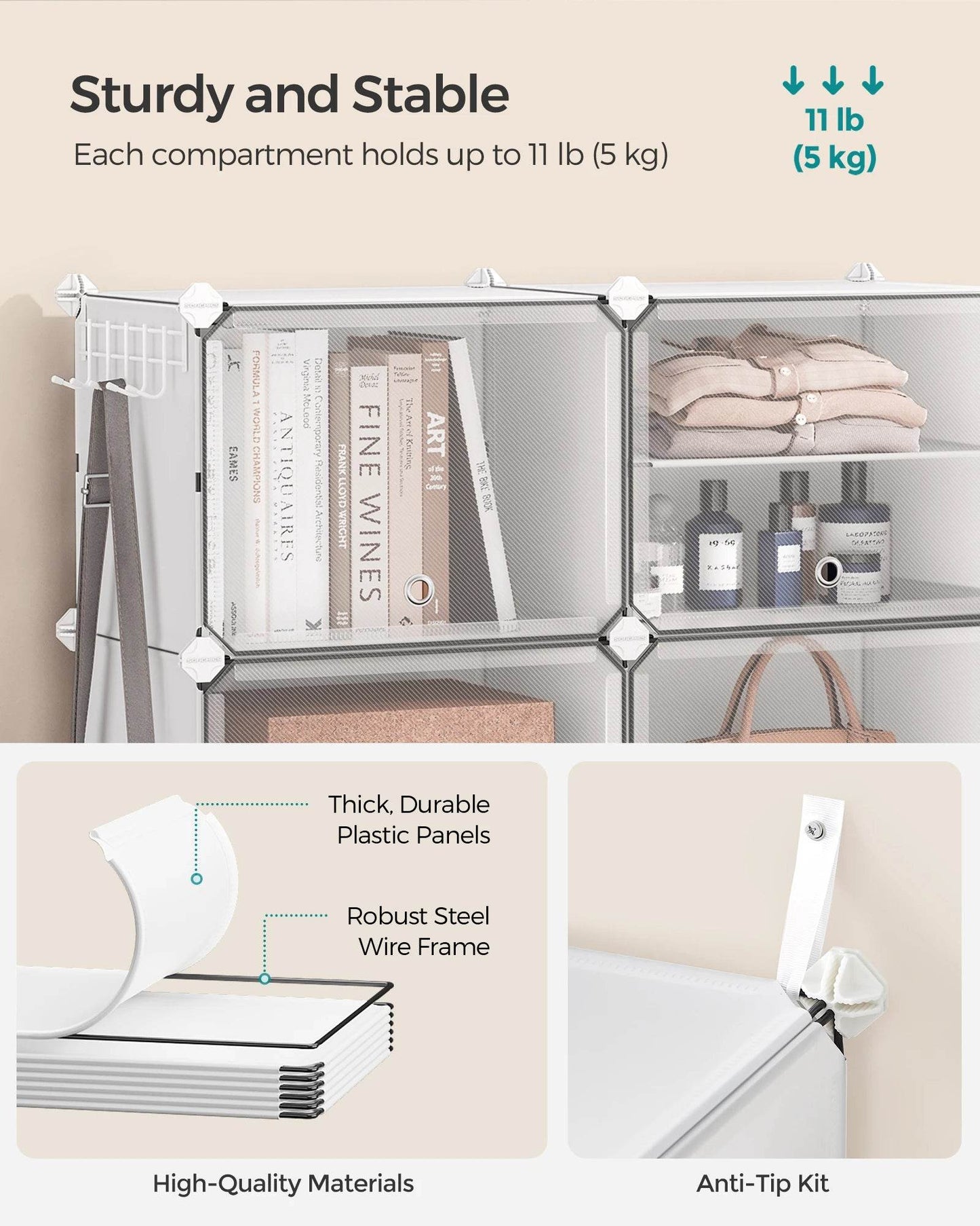 SONGMICS Shoe Rack, 12 Cubes Shoe Organizer with Doors, 48 Pair Plastic Shoe Storage Cabinet, for Bedroom, Entryway, Steel Frame - FLORANZANI- Beauté & Santé