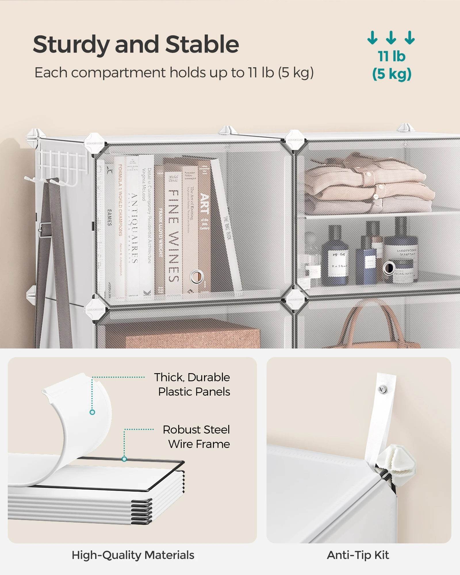 SONGMICS Shoe Rack, 12 Cubes Shoe Organizer with Doors, 48 Pair Plastic Shoe Storage Cabinet, for Bedroom, Entryway, Steel Frame - FLORANZANI- Beauté & Santé