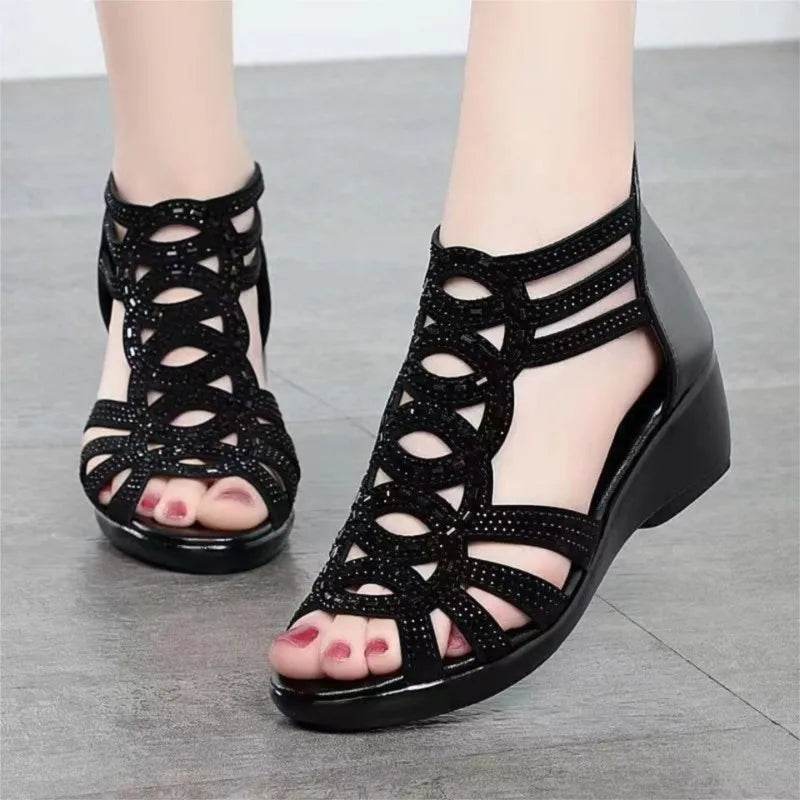 Leather Sandals Women 35-40 Wedges Gladiator Sandals Woman Comfortable Summer Shoes Ladies Platform Sandals Plus Size 9058 - FLORANZANI- Beauté & Santé