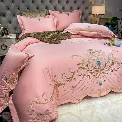 European High-end Bed Sheet Four-piece Set Light Luxury Ice Silk Quilt Cover Pure Cotton Bedding - FLORANZANI- Beauté & Santé