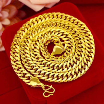 9999 men's flat chain 24K real gold 10mm boss necklace men's style domineering - FLORANZANI- Beauté & Santé