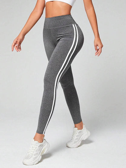 Side Stripe Tummy Control Sports Leggings - FLORANZANI- Beauté & Santé