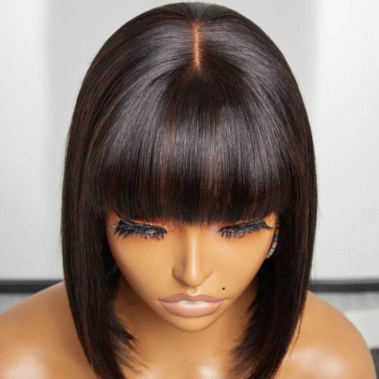 Choice Short Bob Wig Bone Straight 100% Human Hair With Bangs 3x1 Lace Middle Part Wigs For Black Women Bob Wigs - FLORANZANI- Beauté & Santé