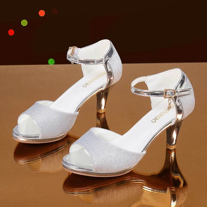 Korean casual sandals for women 2024 summer new item, shiny fish mouth slim heel 6cm high heels, Latin dance women's shoes - FLORANZANI- Beauté & Santé