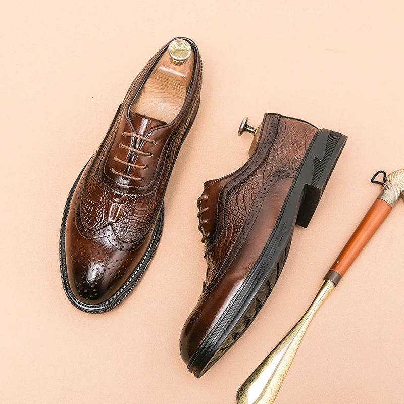 Luxury Men's Brogue Shoes Men SUIT Shoes Casual Formal Business leather Shoes Men brown Wedding Shoes Italian Dress banquet Shoe - FLORANZANI- Beauté & Santé