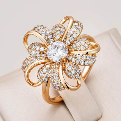 Kinel Hot 585 Rose Gold Color Big Crystal Flower Rings for Women Full Shiny Natural Zircon Accessories Modern Daily Fine Jewelry - FLORANZANI- Beauté & Santé