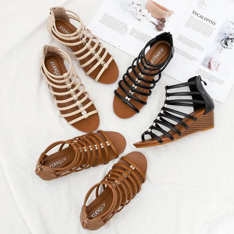 Retro hollowed out Roman sandals women 2024 summer slope heel comfortable open toe fashion holiday sandals - FLORANZANI- Beauté & Santé