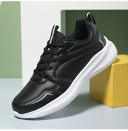 Women Running Shoes PU Leather Lace-up Men Warm Light Walking Sneaker Fitness Sport Flats Comfortable Black Size 35-44 Loafers