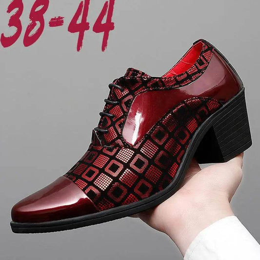 Italian Men Formal Shoes High Heels Pointed Toe Wedding Party Shoe Luxury Shiny Business Work Shoes British Style Leather Shoes - FLORANZANI- Beauté & Santé