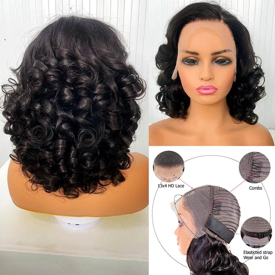 12A Raw Donor Human Hair Wigs 13x4 HD Lace Frontal 250% Density Unprocessed Vietnamese Double Drown Bouncy Wave Lace Frontal Wig - FLORANZANI- Beauté & Santé