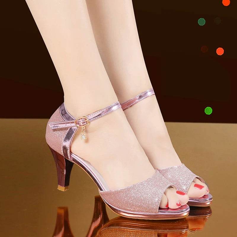 Korean casual sandals for women 2024 summer new item, shiny fish mouth slim heel 6cm high heels, Latin dance women's shoes - FLORANZANI- Beauté & Santé