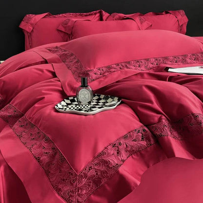 Luxury Hollow Lace Wide Embroidery 1200TC Egyptian Cotton 4Pcs Bedding Set Duvet Cover Set Flat/Fitted Bed Sheet Pillowcases - FLORANZANI- Beauté & Santé