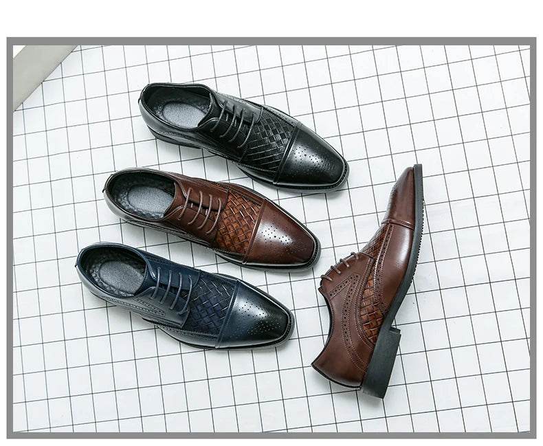 Weaving Formal Shoes For Men Brown Leather Men's Shoes Fashion Stitching Elegant Mans Autumn Footwear Male Wedding Shoes - FLORANZANI- Beauté & Santé