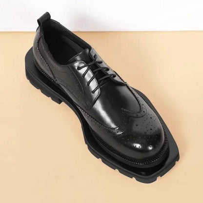 Luxury Fashion Men Business Dress Shoes Genuine Leather Thick Sole High-end Brogue Shoes Lace-up Wedding Derby Shoes - FLORANZANI- Beauté & Santé