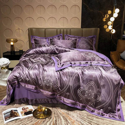 Soft Satin Jacquard Cotton Bedding Set, Luxury Duvet Cover, Blue, Gold, Gray, Queen, King Bed Sheet, Pillowcases, Home Textiles - FLORANZANI- Beauté & Santé