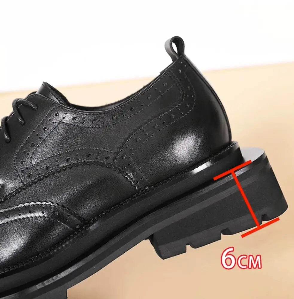 Luxury Fashion Men Business Dress Shoes Genuine Leather Thick Sole High-end Brogue Shoes Lace-up Wedding Derby Shoes - FLORANZANI- Beauté & Santé