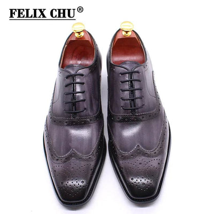 Luxury Men's Dress Shoes Genuine Calf Leather Oxford Shoes for Men Wingtip Brogue Comfortable Business Formal Shoes Male - FLORANZANI- Beauté & Santé