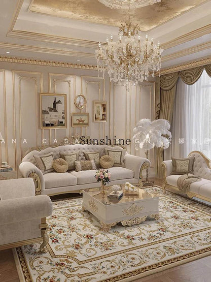 French solid wood romantic court style light luxury carved fabric sofa living room furniture combination - FLORANZANI- Beauté & Santé