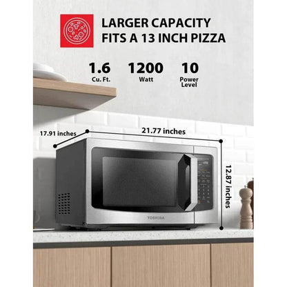 QWTOSHIBA ML-EM45PIT(SS) Countertop Microwave Oven With Inverter Technology,Kitchen Essentials,Smart Sensor,Auto Defrost,1.6 Cu - FLORANZANI- Beauté & Santé