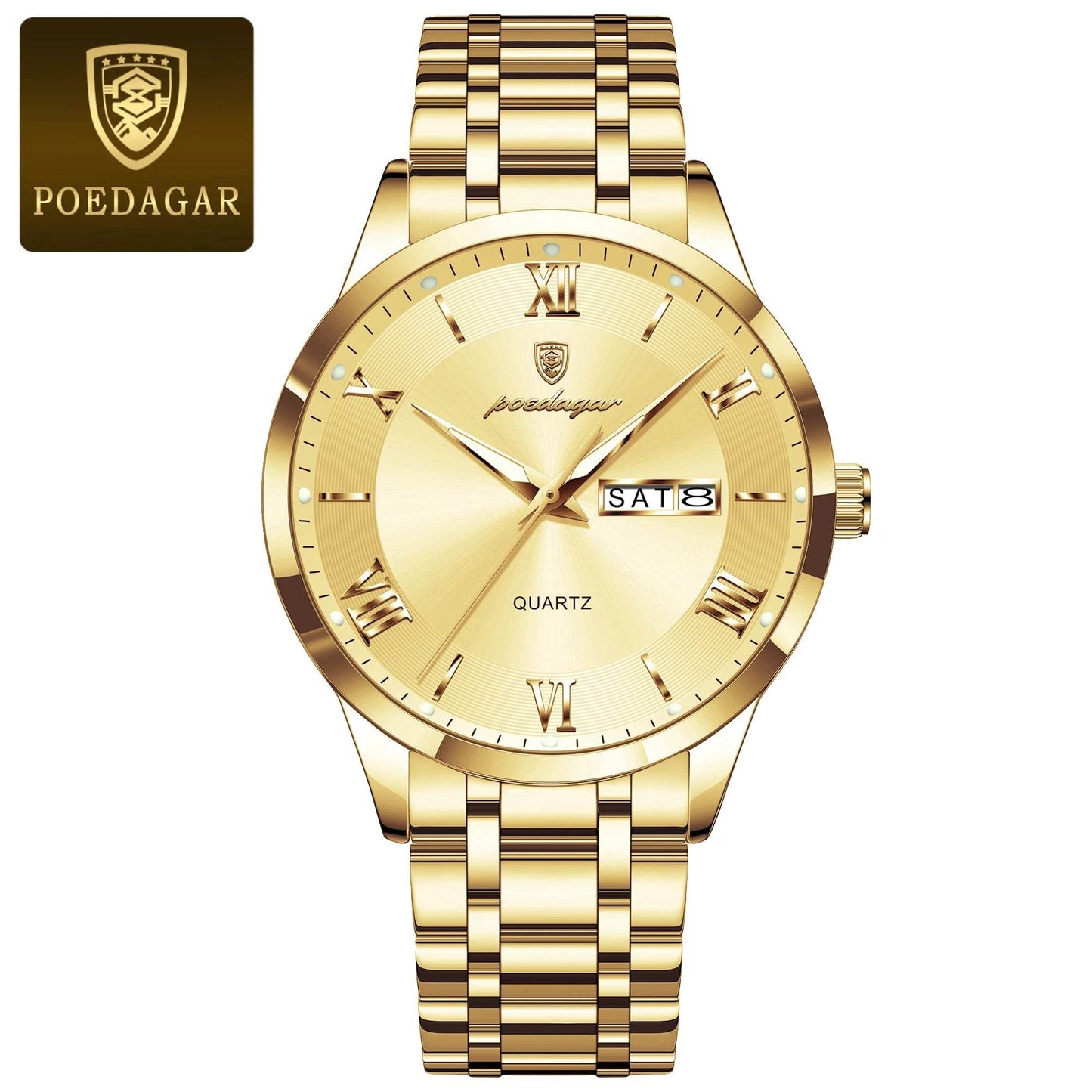 POEDAGAR Luxury Fashion Men Clock Waterproof Luminous Week Date Sports Man Wristwatch Stainless Steel Men's Quartz Watches Reloj - FLORANZANI- Beauté & Santé