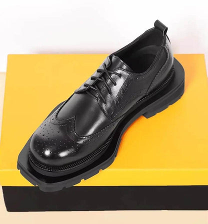 Luxury Fashion Men Business Dress Shoes Genuine Leather Thick Sole High-end Brogue Shoes Lace-up Wedding Derby Shoes - FLORANZANI- Beauté & Santé