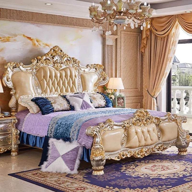 European Royal Luxury Double Bed King Modern Headboard High End Double Bed Girl Sleeping Lit Deux Place Furniture For Bedroom - FLORANZANI- Beauté & Santé