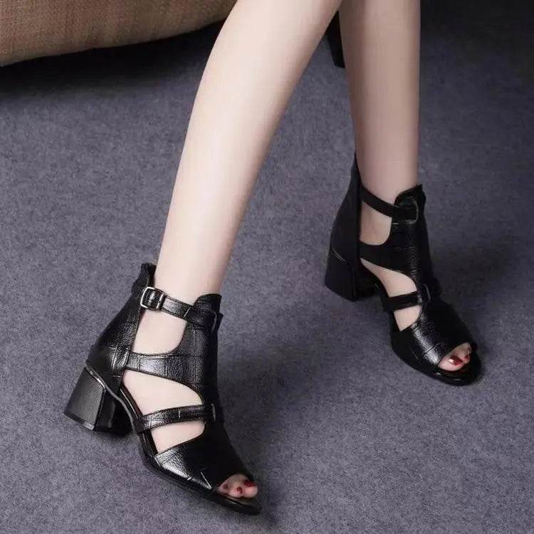 Women's Soft Leather Casual Roman Sandals Ladies Summer 2025 Soft Sole Platform Wedge Sandals Fashion Hollow Designer Sandals - FLORANZANI- Beauté & Santé