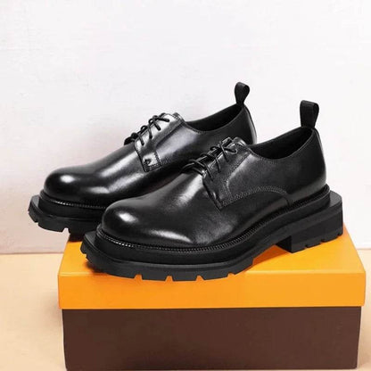 Luxury Fashion Men Business Dress Shoes Genuine Leather Thick Sole High-end Brogue Shoes Lace-up Wedding Derby Shoes - FLORANZANI- Beauté & Santé