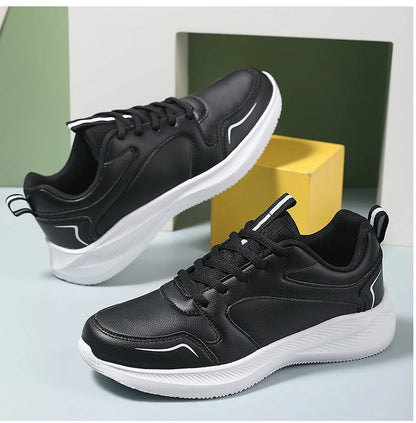 Women Running Shoes PU Leather Lace-up Men Warm Light Walking Sneaker Fitness Sport Flats Comfortable Black Size 35-44 Loafers