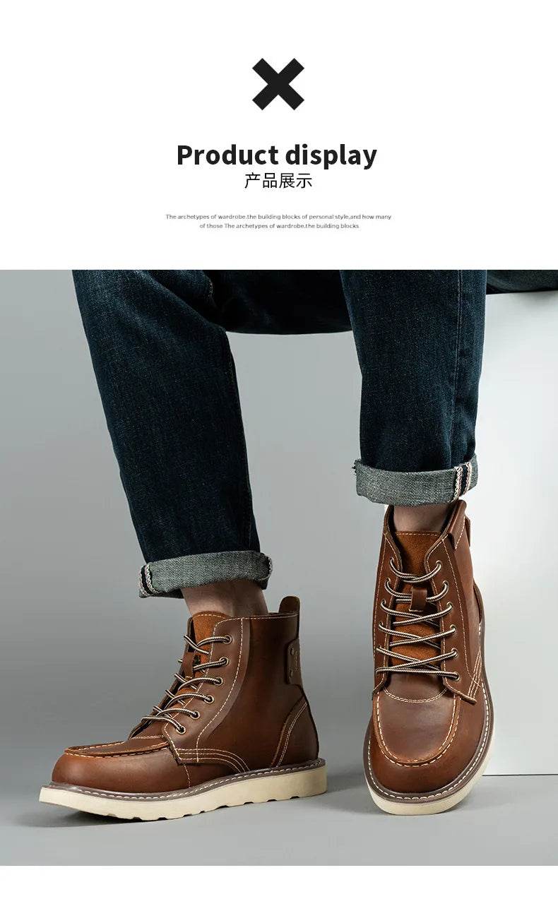 Men's Boots American Retro Tooling Boots Casual Crazy Horse Leather Vintage Man Lace Up Ankle Boots Hombre Zapatillas Hombre - FLORANZANI- Beauté & Santé