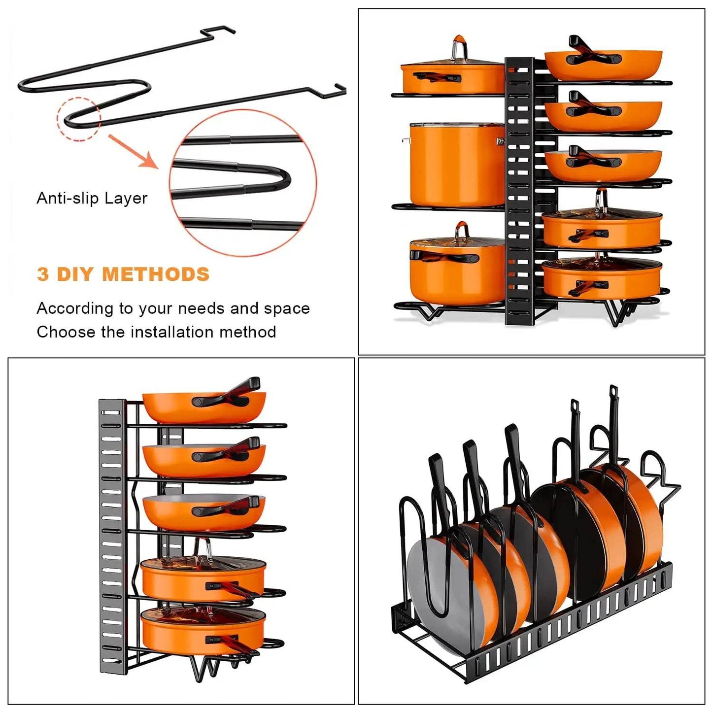 Pot Organizer Rack 8 Tiers Pots and Pans Organizer, Pot Lid Organizer for Kitchen Cabinet Cookware Organizers and Storage,Upgrad - FLORANZANI- Beauté & Santé