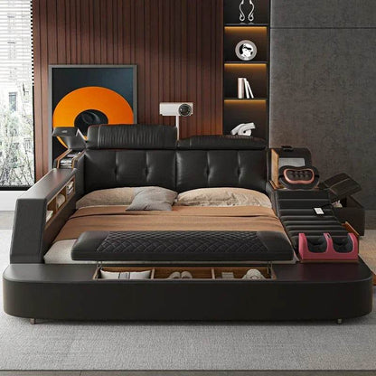 Black King Size Frame Double Bed With Drawers Storage Multifunction Massage Bed Storage Modern Camas De Dormitorio Furniture - FLORANZANI- Beauté & Santé