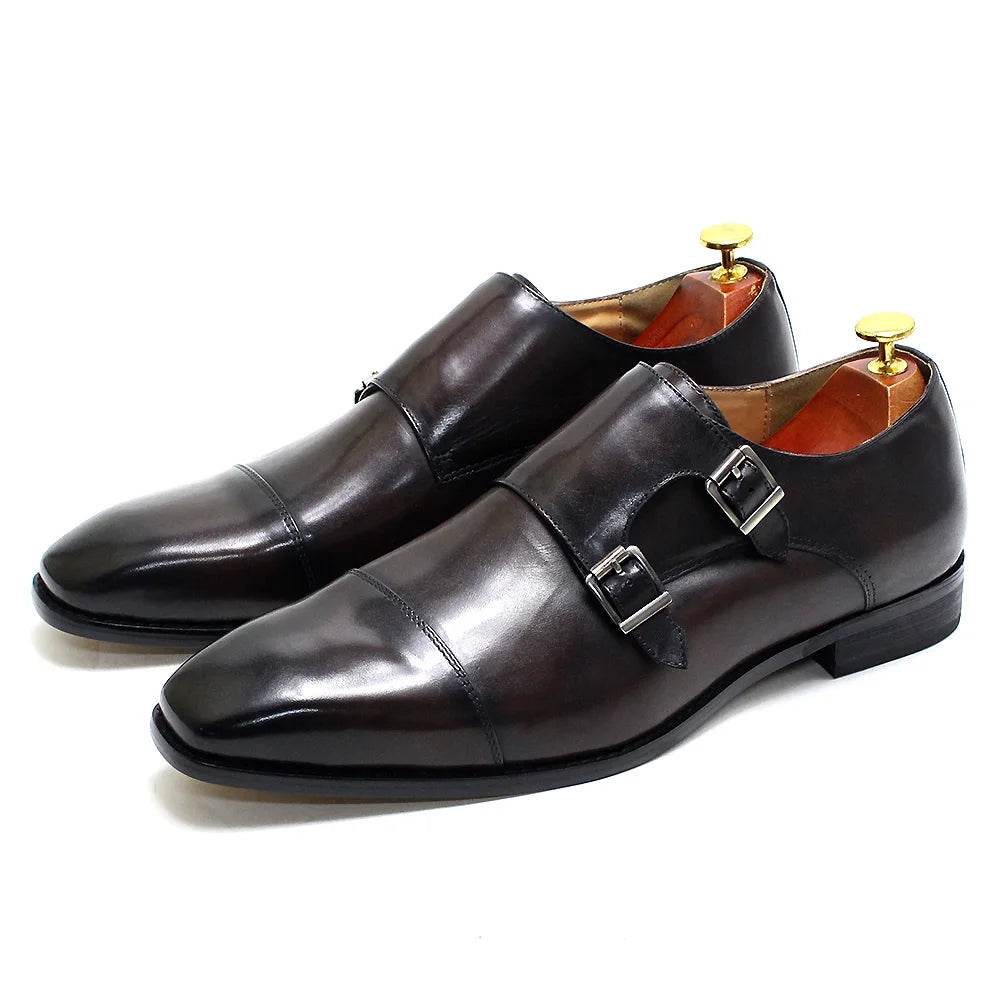 Luxury Handmade Genuine Leather Men's Shoes Formal Classic Double Buckle Monk Shoes Pointed Toe Business Dress Wedding Men Shoes - FLORANZANI- Beauté & Santé