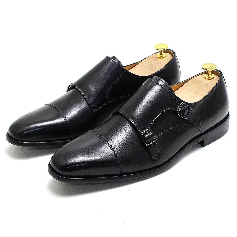 Luxury Handmade Genuine Leather Men's Shoes Formal Classic Double Buckle Monk Shoes Pointed Toe Business Dress Wedding Men Shoes - FLORANZANI- Beauté & Santé