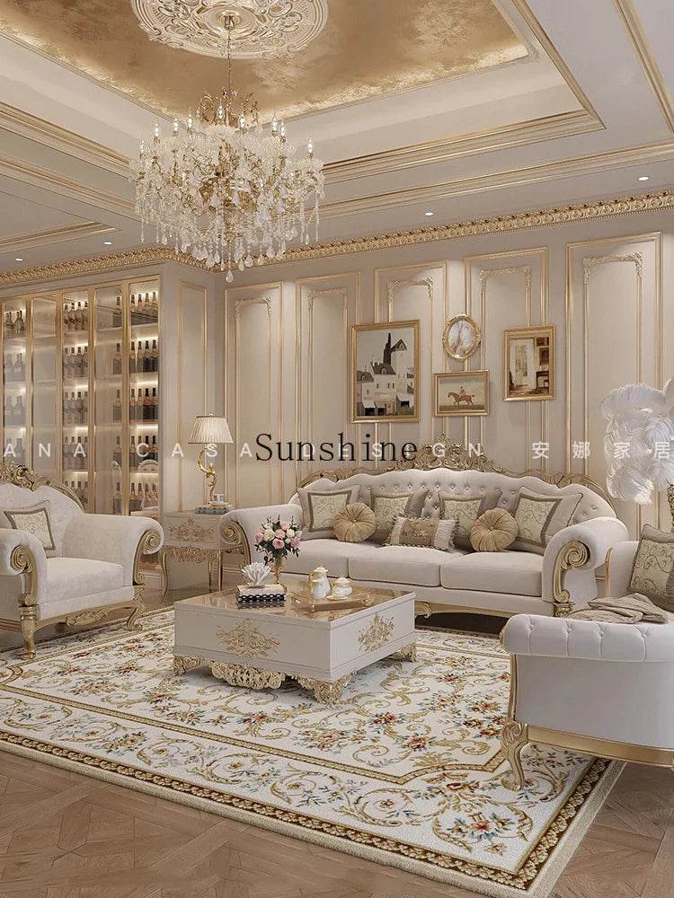 French solid wood romantic court style light luxury carved fabric sofa living room furniture combination - FLORANZANI- Beauté & Santé