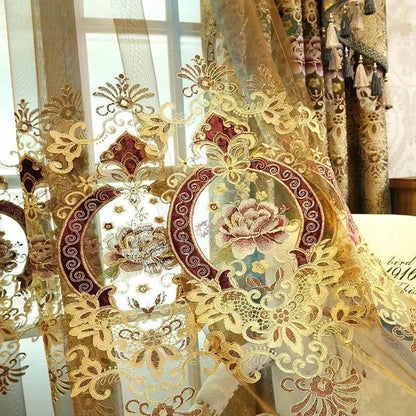 Luxury Golden Velvet Embroidered Curtains for Living Room Bedroom Elegant Hollow Shading Drapes Custom Valance Tulle Villa Decor - FLORANZANI- Beauté & Santé