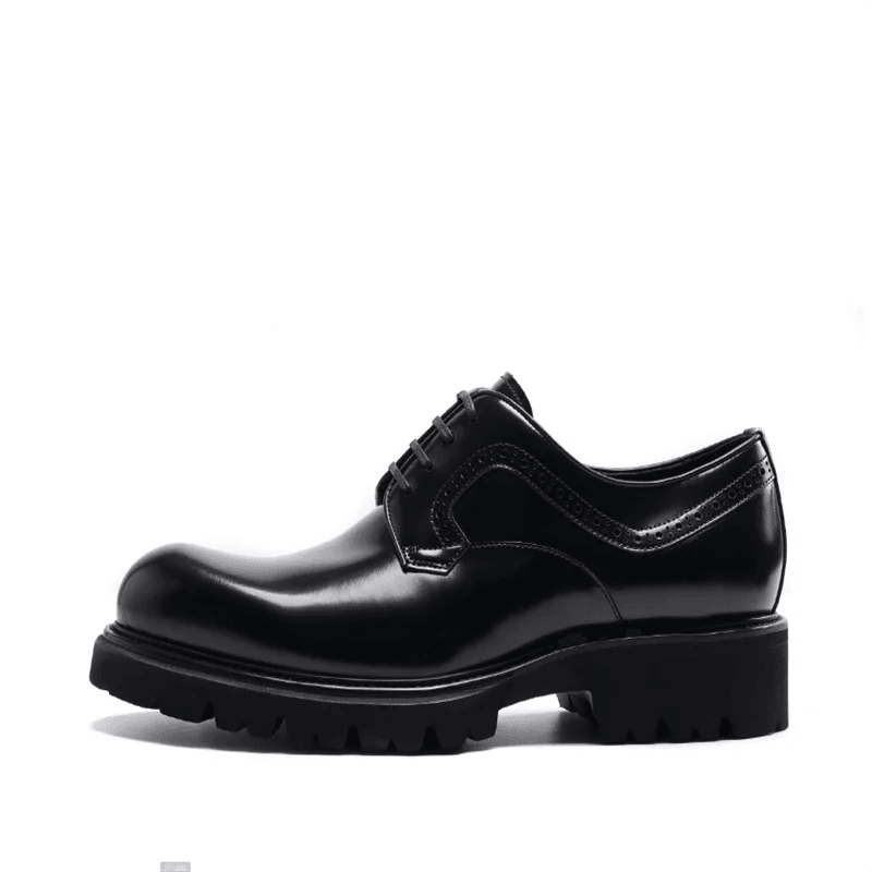 Bright Leather Derby shoes, thick-soled young wedding groom shoes, men's leather round head, business shoes, commuter dres - FLORANZANI- Beauté & Santé