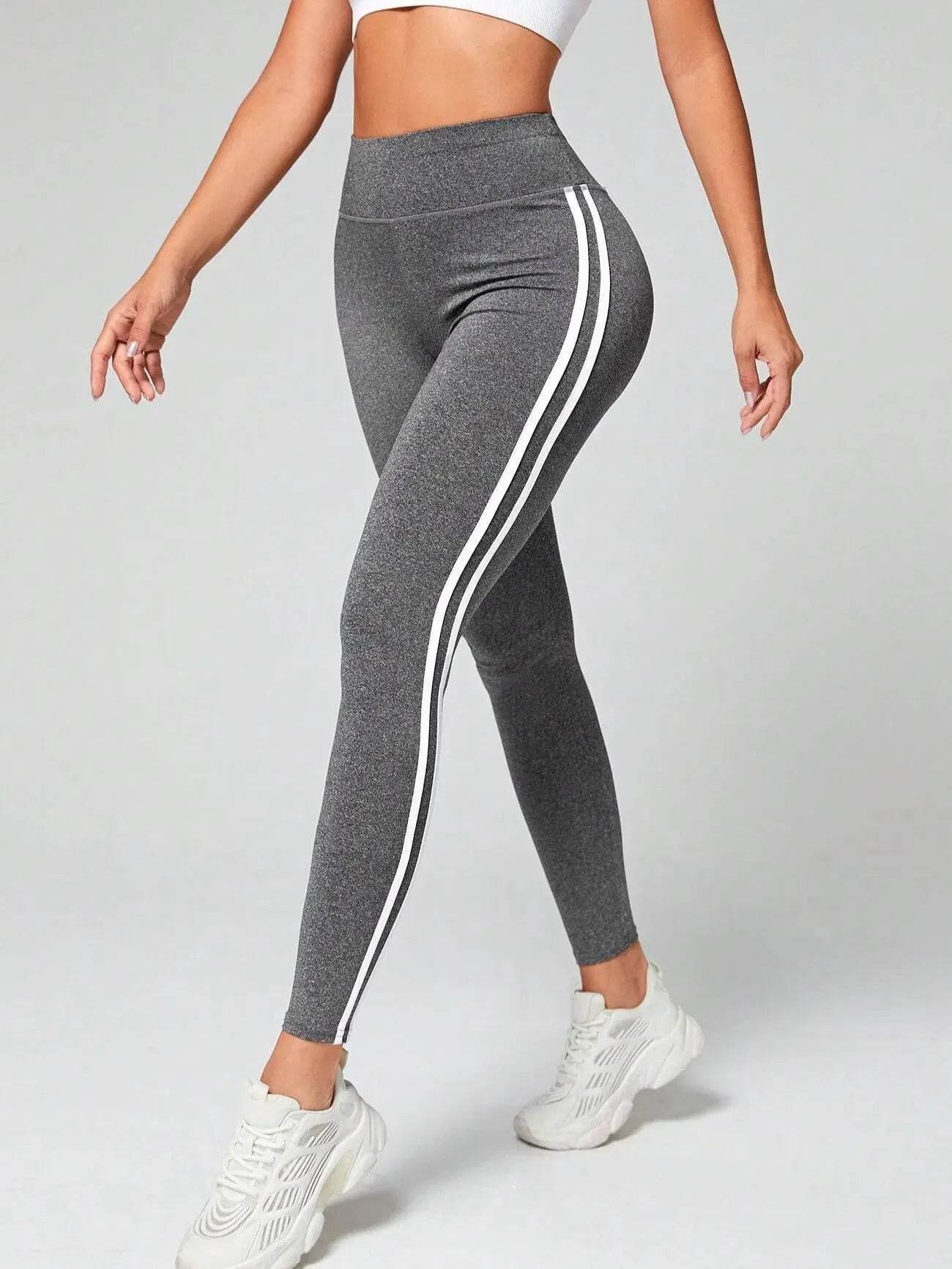 Side Stripe Tummy Control Sports Leggings - FLORANZANI- Beauté & Santé