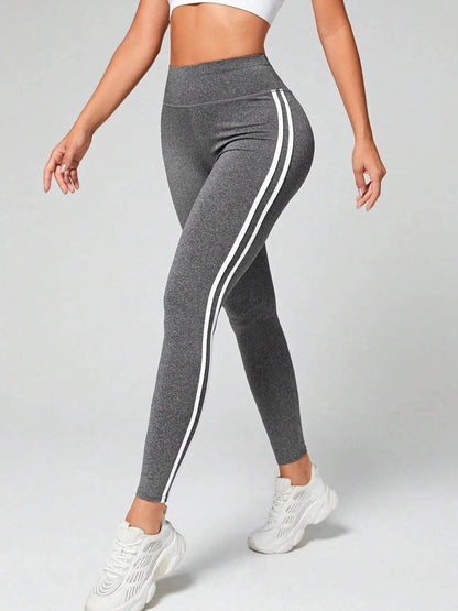 Side Stripe Tummy Control Sports Leggings - FLORANZANI- Beauté & Santé