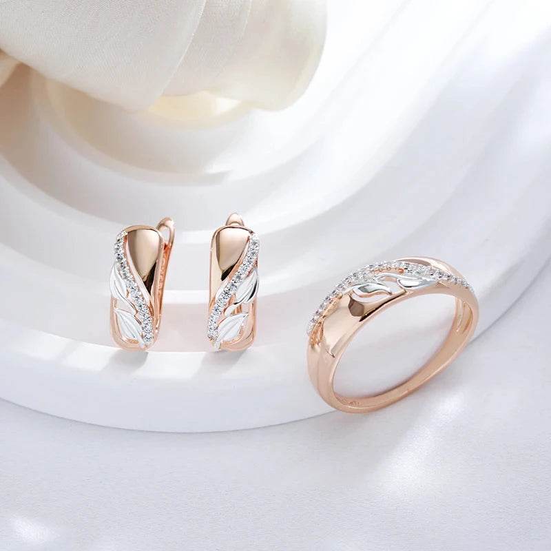 Wbmqda Fashion 585 Rose Gold Silver Color Drop Earrings Ring For Women Natural Zircon Setting Luxury Wedding Party Jewelry Gifts - FLORANZANI- Beauté & Santé