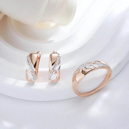 Wbmqda Fashion 585 Rose Gold Silver Color Drop Earrings Ring For Women Natural Zircon Setting Luxury Wedding Party Jewelry Gifts - FLORANZANI- Beauté & Santé