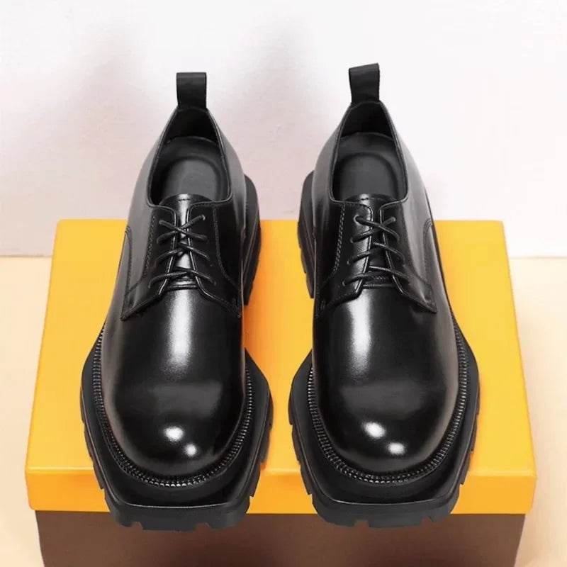 Luxury Fashion Men Business Dress Shoes Genuine Leather Thick Sole High-end Brogue Shoes Lace-up Wedding Derby Shoes - FLORANZANI- Beauté & Santé