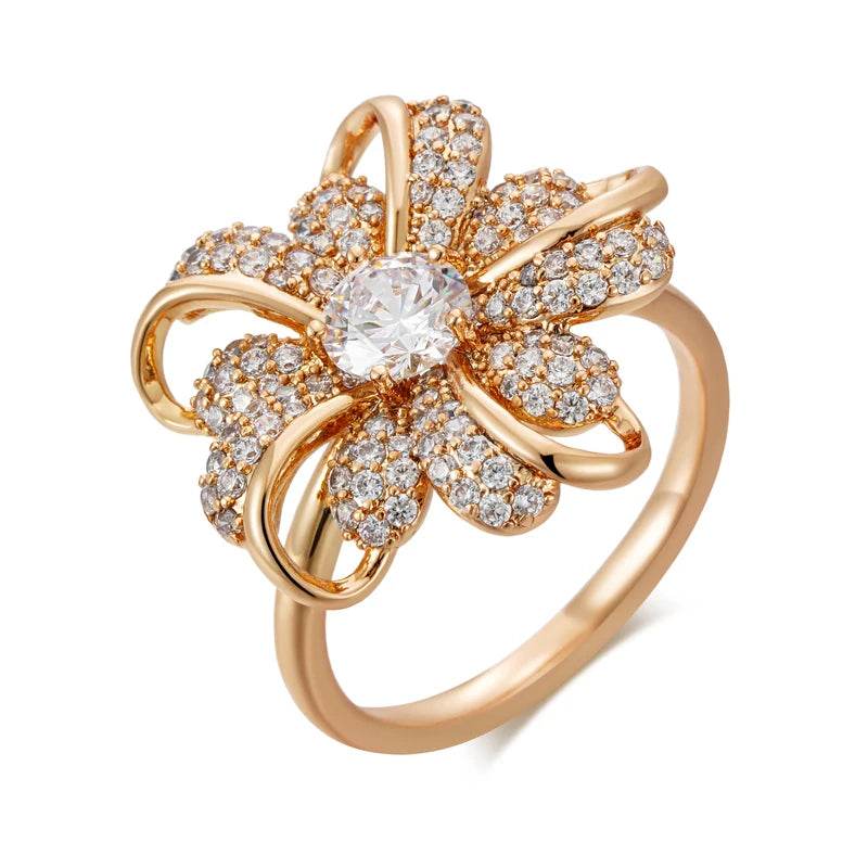 Kinel Hot 585 Rose Gold Color Big Crystal Flower Rings for Women Full Shiny Natural Zircon Accessories Modern Daily Fine Jewelry - FLORANZANI- Beauté & Santé