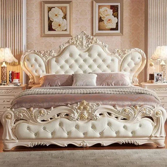 Vintage Nordic Luxury Bed Master Queen King Modern Regale Bed Wood Bedroom Leather Antique Safe Cama Queen Size Trendy Furniture - FLORANZANI- Beauté & Santé